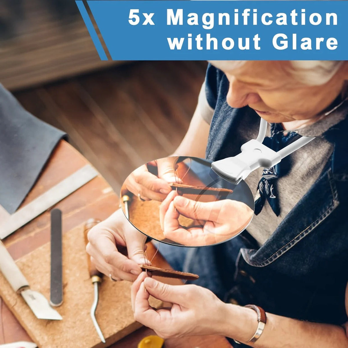 Lenzio™ - Hands-Free 5X Magnification for Reading and Crafts